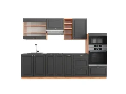 Vicco Fame-Line Küchenzeile Anthrazit Landhaus/Goldkraft Eiche 280 cm AP Anthrazit ohne E-Geräte