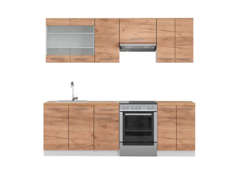 Vicco Fame-Line Küchenzeile Goldkraft Eiche/Weiß 240 cm AP Eiche ohne E-Geräte