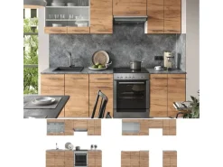 Vicco Fame-Line Küchenzeile Goldkraft Eiche/Weiß 240 cm AP Eiche ohne E-Geräte