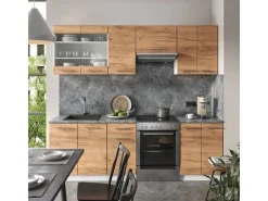 Vicco Fame-Line Küchenzeile Goldkraft Eiche/Weiß 240 cm AP Eiche ohne E-Geräte