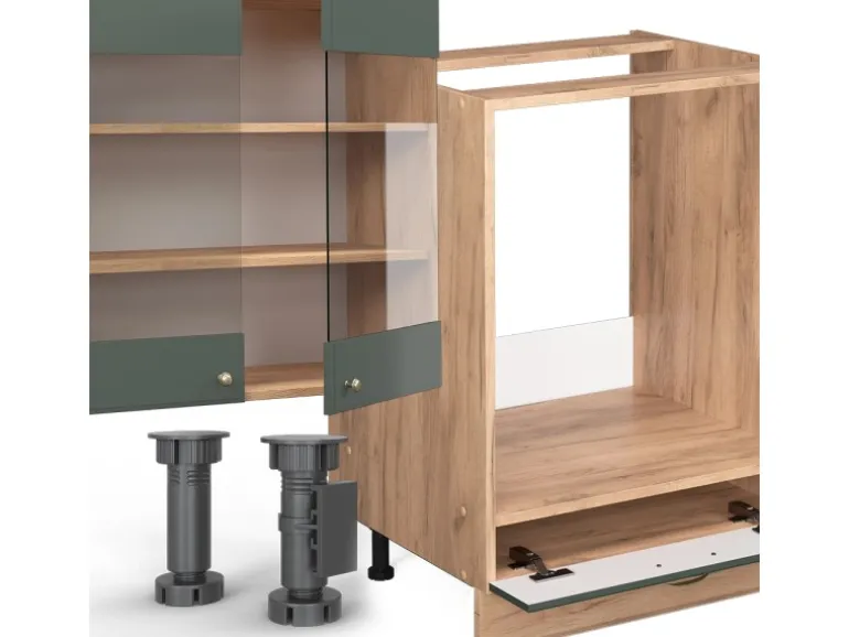 Vicco Fame-Line Küchenzeile Grün-Gold Landhaus/Goldkraft Eiche 300 cm ohne Arbeitsplatte ohne E-Geräte
