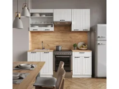 Vicco Fame-Line Küchenzeile Weiß Landhaus/Weiß 200 cm AP Eiche ohne E-Geräte