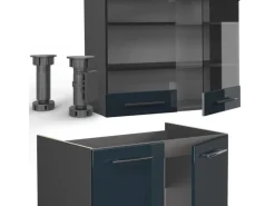 Vicco Fame-Line Küchenzeile Dunkelblau Hochglanz/Anthrazit 235 cm AP Anthrazit ohne E-Geräte