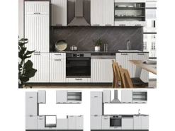 Vicco Fame-Line Küchenzeile Weiß Landhaus/Anthrazit 300 cm AP Anthrazit ohne E-Geräte