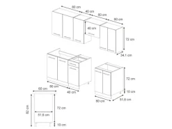 Vicco Fame-Line Küchenzeile Eiche Paneel/Weiß 240 cm AP Eiche ohne E-Geräte