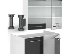 Vicco Fame-Line Küchenzeile Anthrazit Hochglanz/Weiß 235 cm AP Eiche ohne E-Geräte
