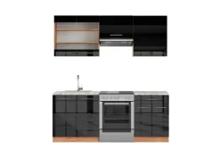 Vicco Fame-Line Küchenzeile Anthrazit Hochglanz/Goldkraft Eiche 200 cm AP Marmor ohne E-Geräte