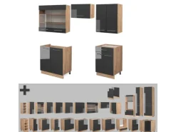 Vicco Fame-Line Küchenzeile Anthrazit Hochglanz/Goldkraft Eiche 200 cm AP Marmor ohne E-Geräte