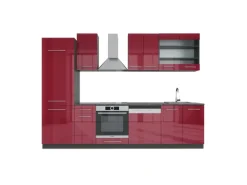 Vicco Fame-Line Küchenzeile Bordeaux Hochglanz/Anthrazit 300 cm AP Anthrazit ohne E-Geräte