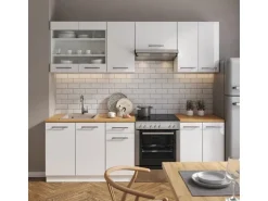 Vicco Fame-Line Küchenzeile Weiß Hochglanz/Weiß 240 cm AP Marmor ohne E-Geräte