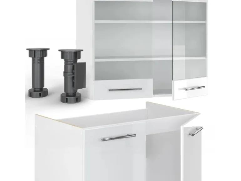 Vicco Fame-Line Küchenzeile Weiß Hochglanz/Weiß 200 cm ohne Arbeitsplatte ohne E-Geräte
