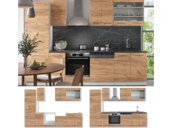 Vicco Fame-Line Küchenzeile Goldkraft Eiche/Weiß 300 cm AP Eiche ohne E-Geräte
