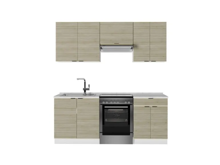 Vicco Fame-Line Küchenzeile Eiche Paneel/Weiß 200 cm ohne Arbeitsplatte ohne E-Geräte