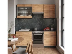 Vicco Fame-Line Küchenzeile Goldkraft Eiche/Anthrazit 200 cm AP Anthrazit ohne E-Geräte