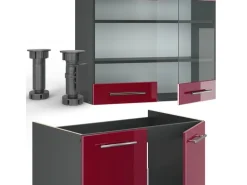 Vicco Fame-Line Küchenzeile Bordeaux Hochglanz/Anthrazit 235 cm AP Anthrazit ohne E-Geräte