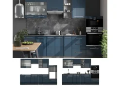 Vicco Fame-Line Küchenzeile Dunkelblau Hochglanz/Anthrazit 280 cm ohne Arbeitsplatte ohne E-Geräte