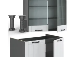 Vicco Fame-Line Küchenzeile Weiß Landhaus/Anthrazit 240 cm AP Eiche ohne E-Geräte