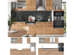 Vicco Fame-Line Küchenzeile Goldkraft Eiche/Weiß 300 cm mit Hochschrankohne Arbeitsplatte ohne E-Geräte
