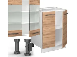Vicco Fame-Line Küchenzeile Goldkraft Eiche/Weiß 300 cm mit Hochschrankohne Arbeitsplatte ohne E-Geräte