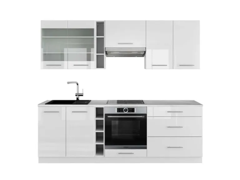 Vicco Fame-Line Küchenzeile Weiß Hochglanz/Weiß 235 cm AP Marmor ohne E-Geräte