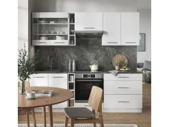 Vicco Fame-Line Küchenzeile Weiß Hochglanz/Weiß 235 cm AP Marmor ohne E-Geräte