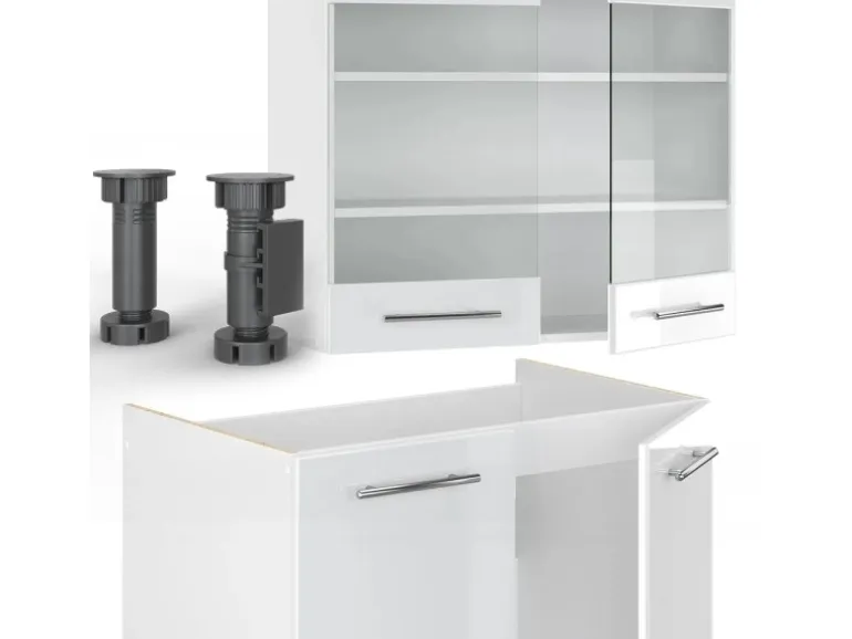 Vicco Fame-Line Küchenzeile Weiß Hochglanz/Weiß 235 cm AP Marmor ohne E-Geräte