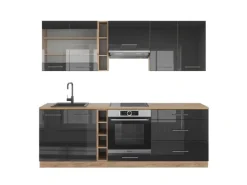 Vicco Fame-Line Küchenzeile Anthrazit Hochglanz/Goldkraft Eiche 235 cm AP Eiche ohne E-Geräte