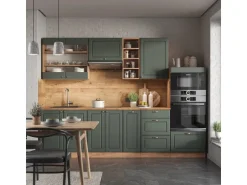 Vicco Fame-Line Küchenzeile Grün-Gold Landhaus/Goldkraft Eiche 280 cm AP Marmor ohne E-Geräte