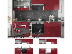 Vicco Fame-Line Küchenzeile Bordeaux Hochglanz/Weiß 235 cm AP Eiche ohne E-Geräte