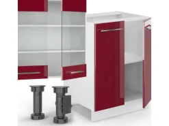 Vicco Fame-Line Küchenzeile Bordeaux Hochglanz/Weiß 300 cm mit HochschrankAP Anthrazit ohne E-Geräte