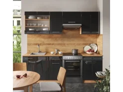 Vicco Fame-Line Küchenzeile Anthrazit Hochglanz/Goldkraft Eiche 240 cm AP Anthrazit ohne E-Geräte