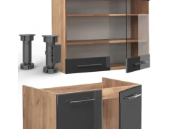 Vicco Fame-Line Küchenzeile Anthrazit Hochglanz/Goldkraft Eiche 240 cm AP Anthrazit ohne E-Geräte