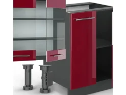 Vicco Fame-Line Küchenzeile Bordeaux Hochglanz/Anthrazit 300 cm mit HochschrankAP Anthrazit ohne E-Geräte