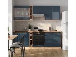 Vicco Fame-Line Küchenzeile Dunkelblau Hochglanz/Goldkraft Eiche 235 cm ohne Arbeitsplatte ohne E-Geräte