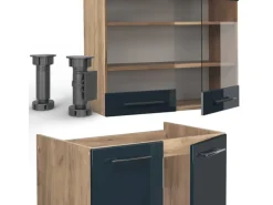 Vicco Fame-Line Küchenzeile Dunkelblau Hochglanz/Goldkraft Eiche 235 cm ohne Arbeitsplatte ohne E-Geräte