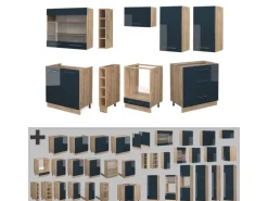 Vicco Fame-Line Küchenzeile Dunkelblau Hochglanz/Goldkraft Eiche 235 cm ohne Arbeitsplatte ohne E-Geräte