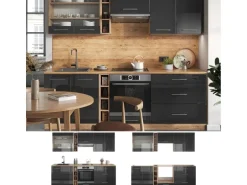 Vicco Fame-Line Küchenzeile Anthrazit Hochglanz/Goldkraft Eiche 235 cm AP Anthrazit ohne E-Geräte