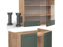 Vicco Fame-Line Küchenzeile Grün-Gold Landhaus/Goldkraft Eiche 235 cm ohne Arbeitsplatte ohne E-Geräte