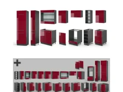 Vicco Fame-Line Küchenzeile Bordeaux Hochglanz/Anthrazit 355 cm AP Marmor ohne E-Geräte