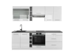 Vicco Fame-Line Küchenzeile Weiß Hochglanz/Weiß 235 cm ohne Arbeitsplatte ohne E-Geräte