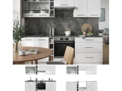 Vicco Fame-Line Küchenzeile Weiß Hochglanz/Weiß 235 cm ohne Arbeitsplatte ohne E-Geräte