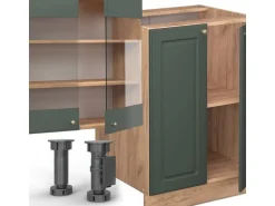 Vicco Fame-Line Küchenzeile Grün-Gold Landhaus/Goldkraft Eiche 300 cm mit HochschrankAP Marmor ohne E-Geräte