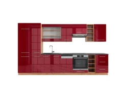 Vicco Fame-Line Küchenzeile Bordeaux Hochglanz/Goldkraft Eiche 355 cm AP Anthrazit ohne E-Geräte