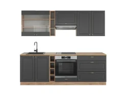 Vicco Fame-Line Küchenzeile Anthrazit Landhaus/Goldkraft Eiche 235 cm ohne Arbeitsplatte ohne E-Geräte