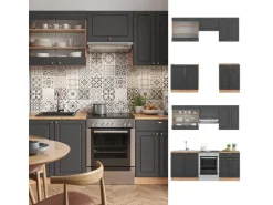Vicco Fame-Line Küchenzeile Anthrazit Landhaus/Goldkraft Eiche 200 cm AP Anthrazit ohne E-Geräte