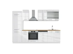 Vicco Fame-Line Küchenzeile Weiß Hochglanz/Weiß 300 cm AP Eiche ohne E-Geräte