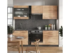 Vicco Fame-Line Küchenzeile Goldkraft Eiche/Anthrazit 235 cm AP Anthrazit ohne E-Geräte
