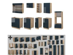 Vicco Fame-Line Küchenzeile Dunkelblau Hochglanz/Goldkraft Eiche 280 cm ohne Arbeitsplatte ohne E-Geräte