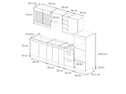 Vicco Fame-Line Küchenzeile Dunkelblau Hochglanz/Anthrazit 280 cm AP Eiche ohne E-Geräte