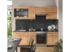 Vicco Fame-Line Küchenzeile Goldkraft Eiche/Anthrazit 240 cm AP Marmor ohne E-Geräte